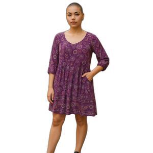 Garnet Hill Purple Paisley 3/4 Sleeve Drop Waist Dress Size 10